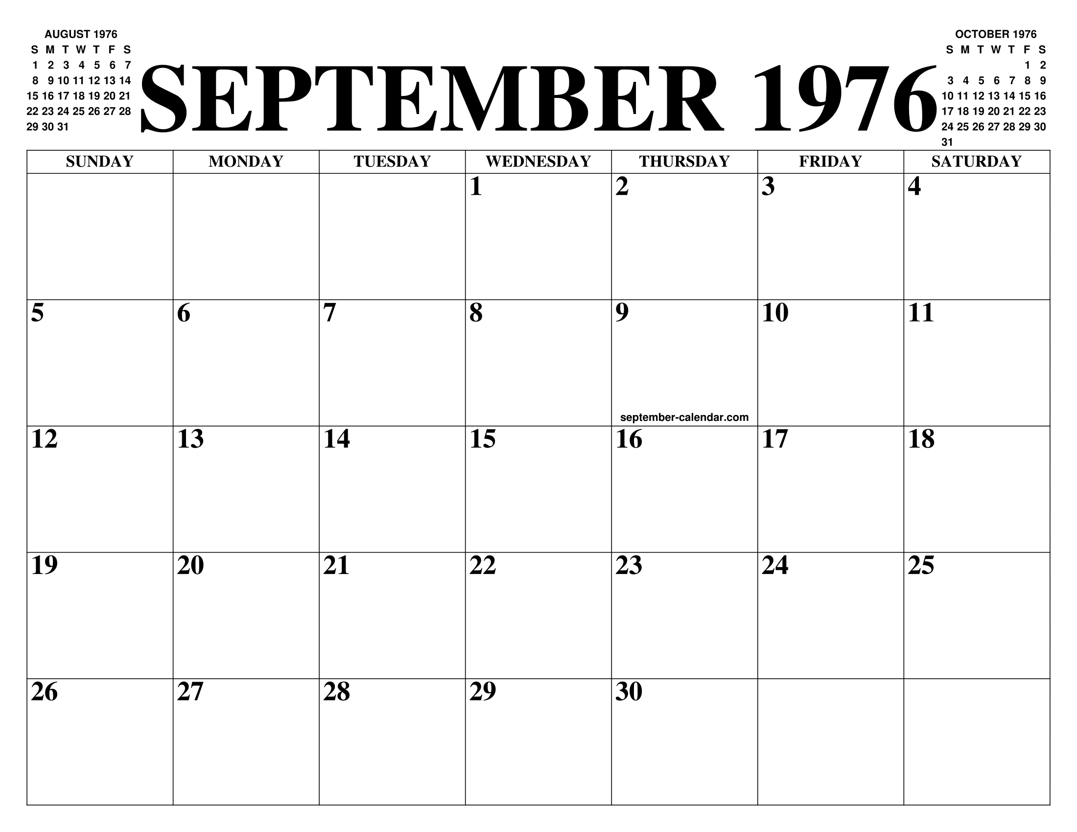 SEPTEMBER 1976 CALENDAR OF THE MONTH FREE PRINTABLE SEPTEMBER CALENDAR SEPTEMBER 1976 CALENDAR OF THE MONTH FREE PRINTABLE SEPTEMBER CALENDAR