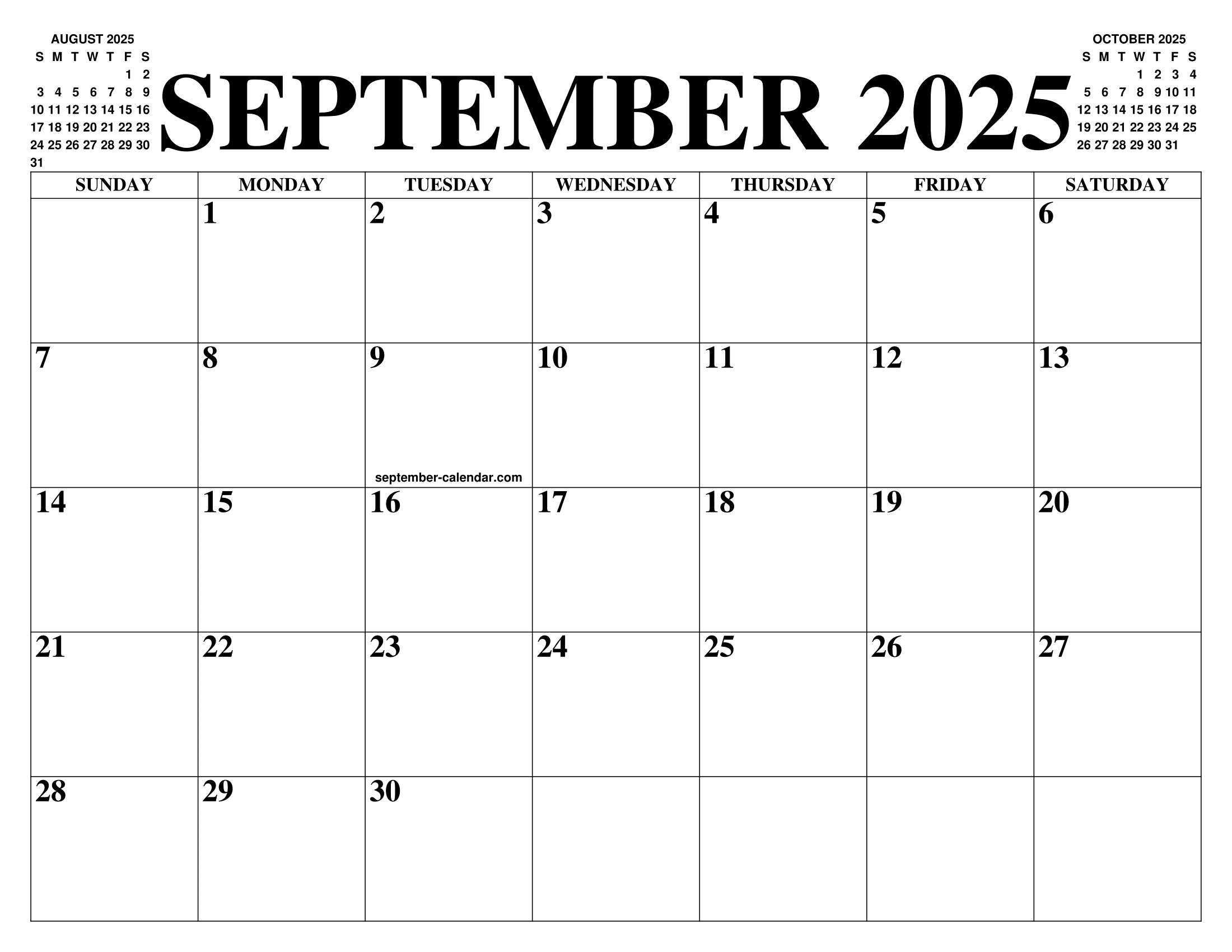 Sep 2025 Calendar