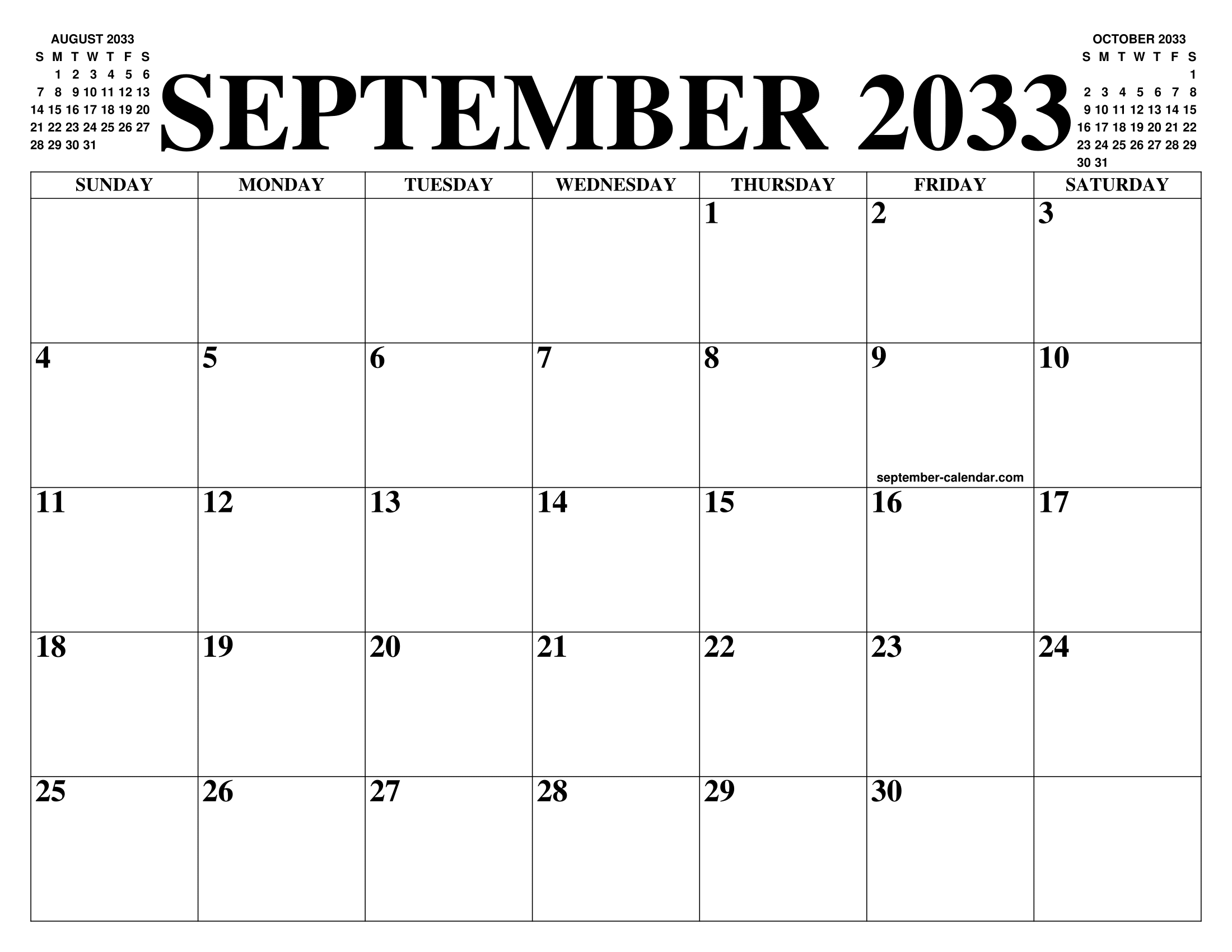 Календарь на сентябрь 23 года SEPTEMBER 2033 CALENDAR OF THE MONTH: FREE PRINTABLE SEPTEMBER CALENDAR OF THE Y